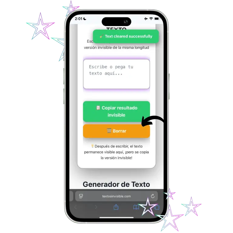 Generador de Texto Invisible: Copiar y Pegar Caracteres Ocultos 7 Usa Clear para limpiar el cuadro