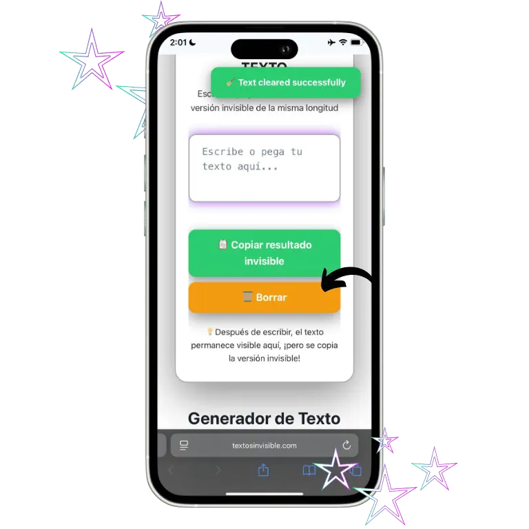 Generador de Texto Invisible: Copiar y Pegar Caracteres Ocultos 11 Usa Clear si quieres eliminar el contenido del cuadro.