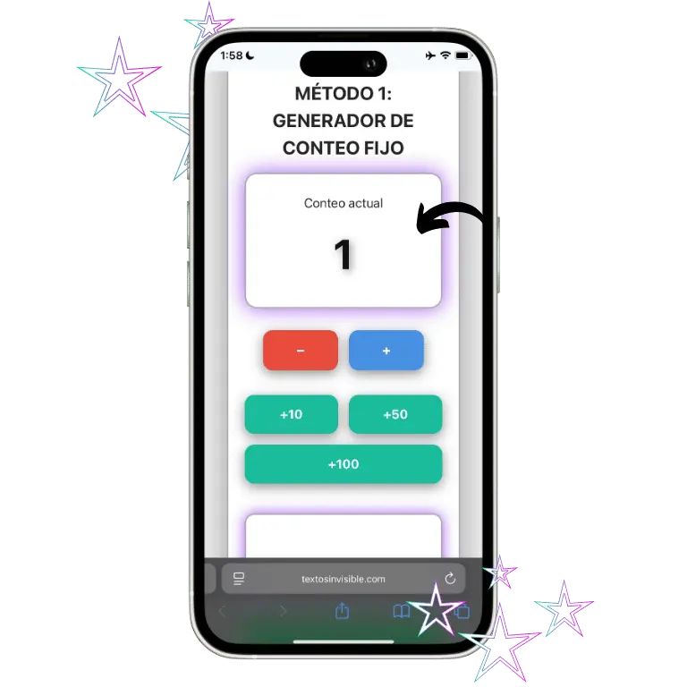 Generador de Texto Invisible: Copiar y Pegar Caracteres Ocultos 2 Observa el Current Count