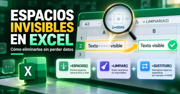 eliminar espacios invisibles en Excel con fórmulas para limpiar textos y corregir errores